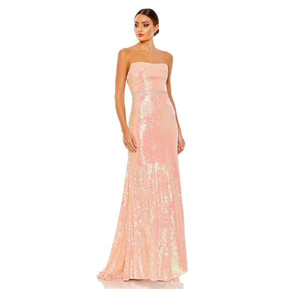 Mac Duggal 26980 Sequined Strapless Rhinestone Belt Gown Coral 2 $398 NEW - Picture 4 of 13